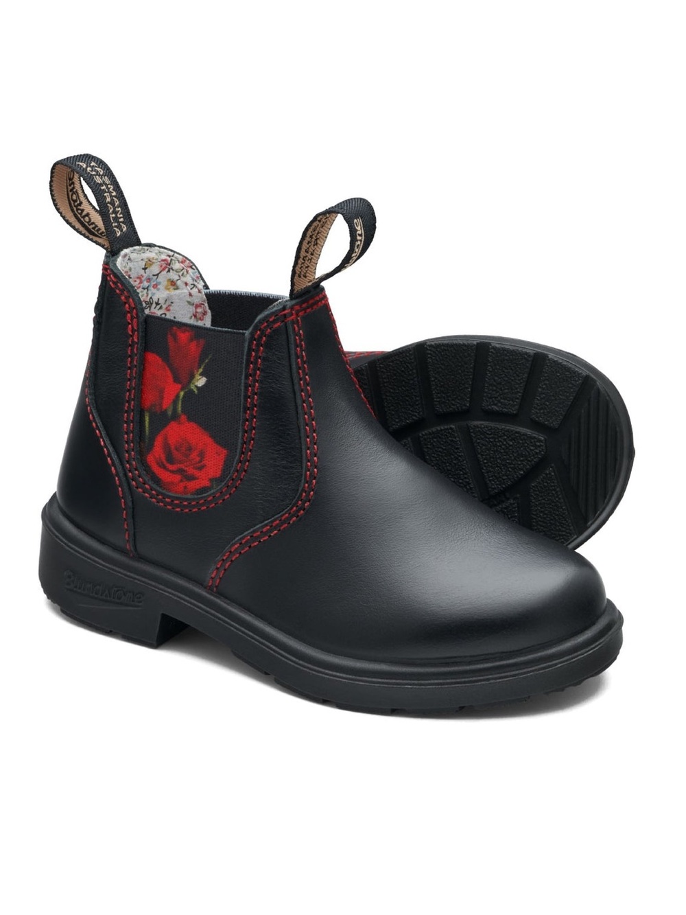 BLUNDSTONE 2252 - Kids Black With Red Rose Elastic